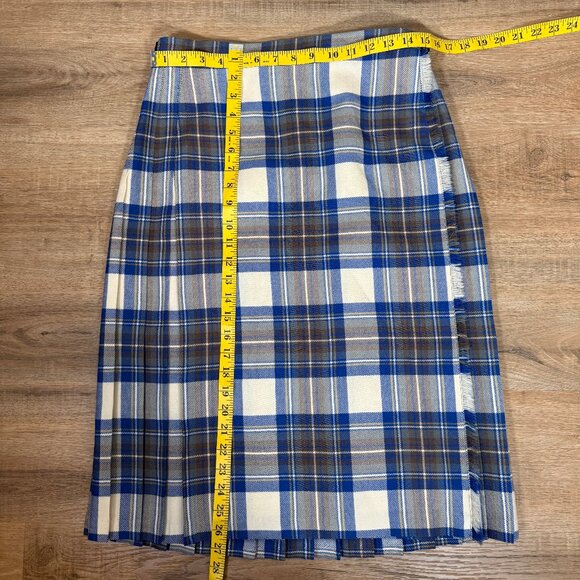 Vintage Jedburgh Kiltmakers Blue Brown Plaid Kilt Skirt Scottish 100% Wool S - Picture 6 of 6